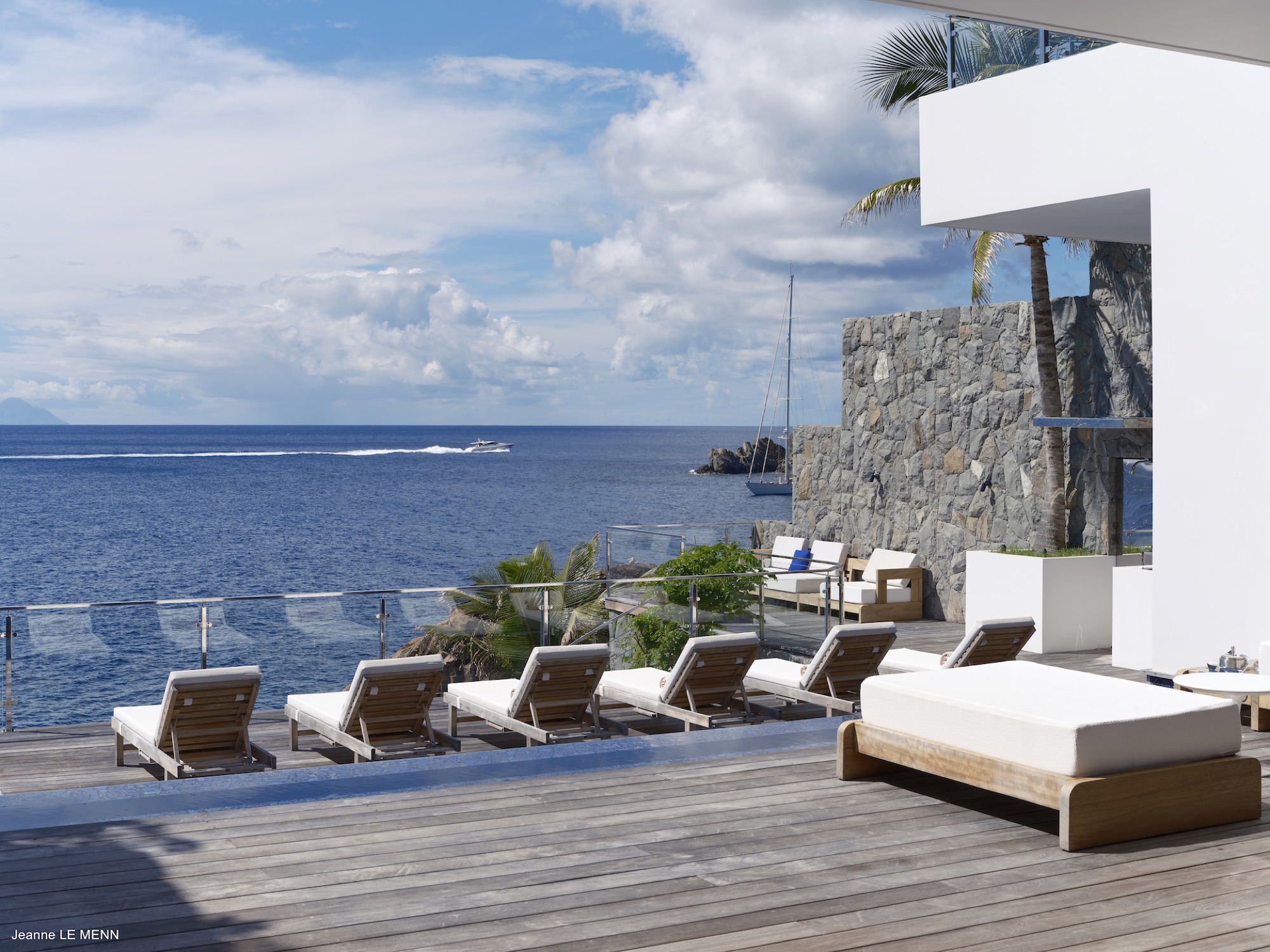 Terrace of a hillside villa overlooking the sea in St. Barth